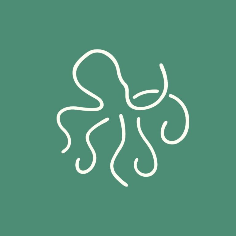 A minimalist white line drawing of an octopus on a green background, representing a business listing on RoatanYP.com in Roatan, Honduras.