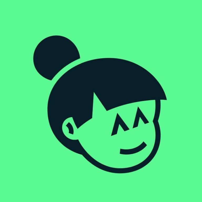 A simple, cartoon-style illustration of a smiling girl with dark hair styled in a bun, set against a bright green background, representing a friendly and welcoming figure in Roatan, Honduras.