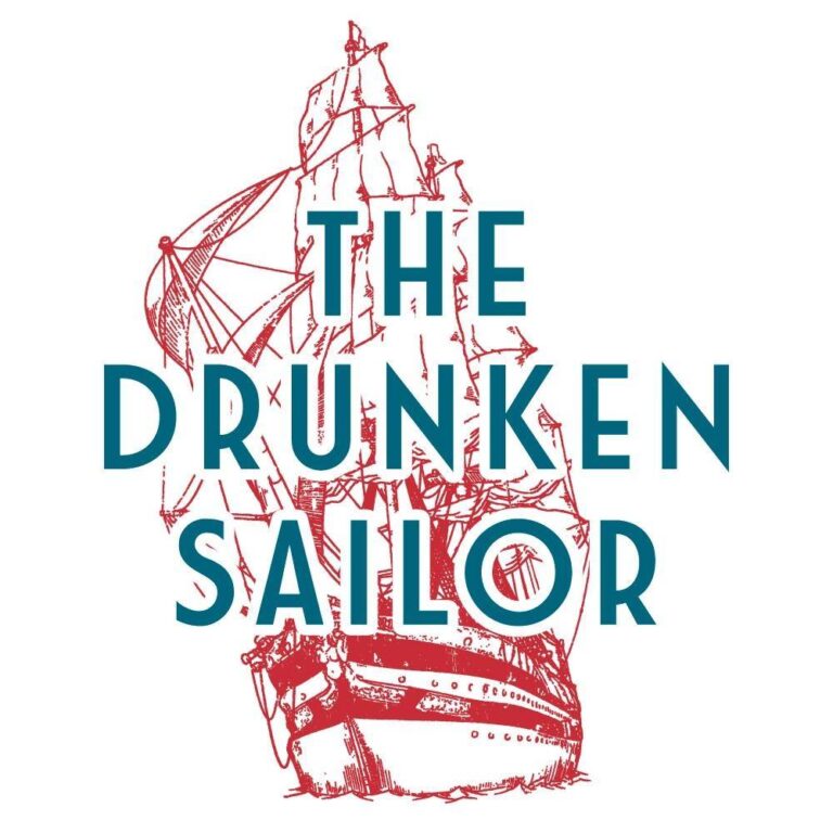 Logo featuring a classic sailing ship with the text "The Drunken Sailor".