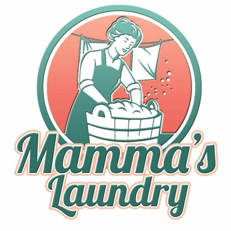 Illustration of a woman doing laundry in Roatan, Honduras, with clothing hanging on a line behind her and laundry soap in a basket in front.
