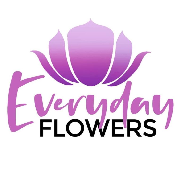 The logo of Evrydai Flowers features a stylized purple lotus flower with the name written below in purple and black text, representing a floral business or shop in Roatan, Honduras.