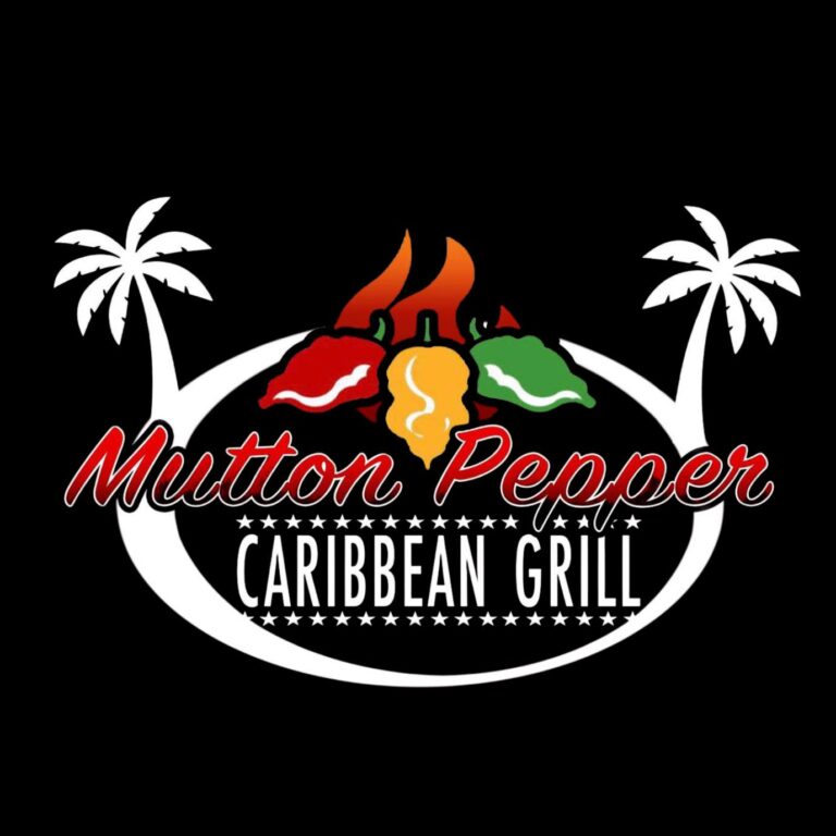 Logo of Mutton Pepper Caribbean Grill restaurant in Roatan, featuring colorful peppers and tropical.