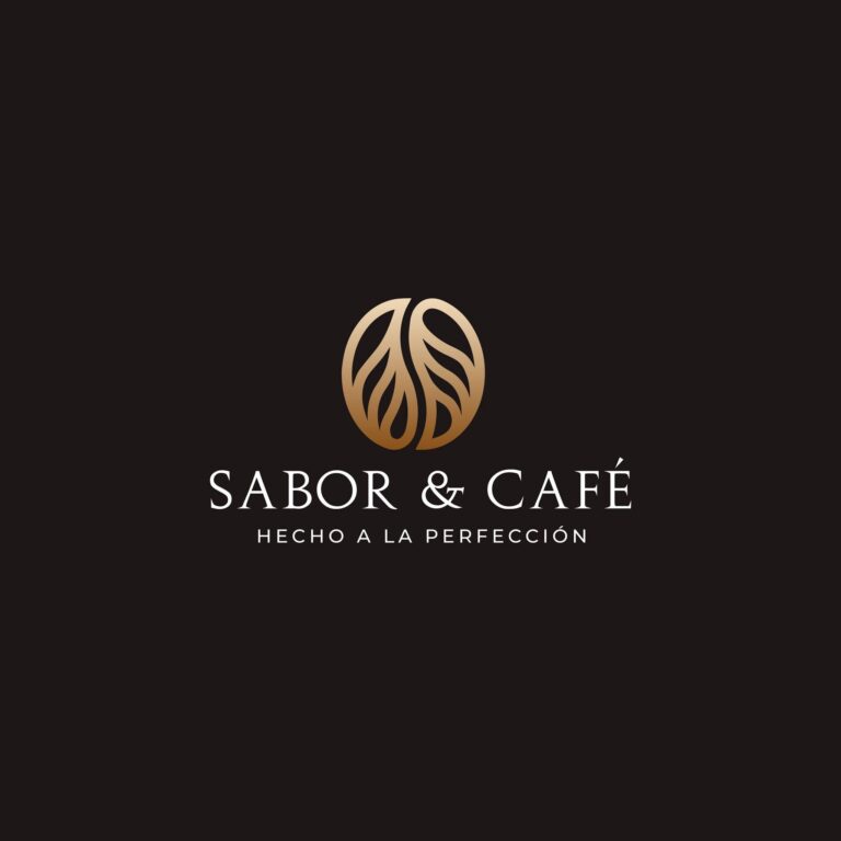 A close-up of a black menu board with elegant gold leaf design and the words 'Sabor & Café' written in white, featuring the phrase 'Hecho a la perfección' underneath, indicating a high-quality café in Roatan, Honduras.