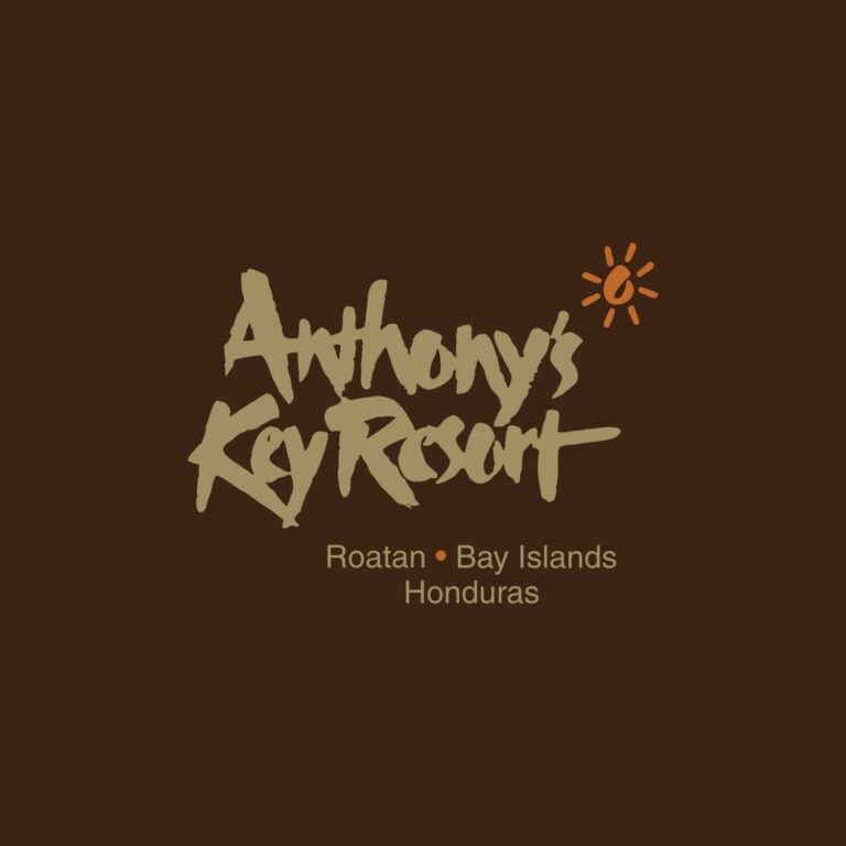 A logo for Anthony's Key Resort featuring the name and location in Roatan, Honduras.