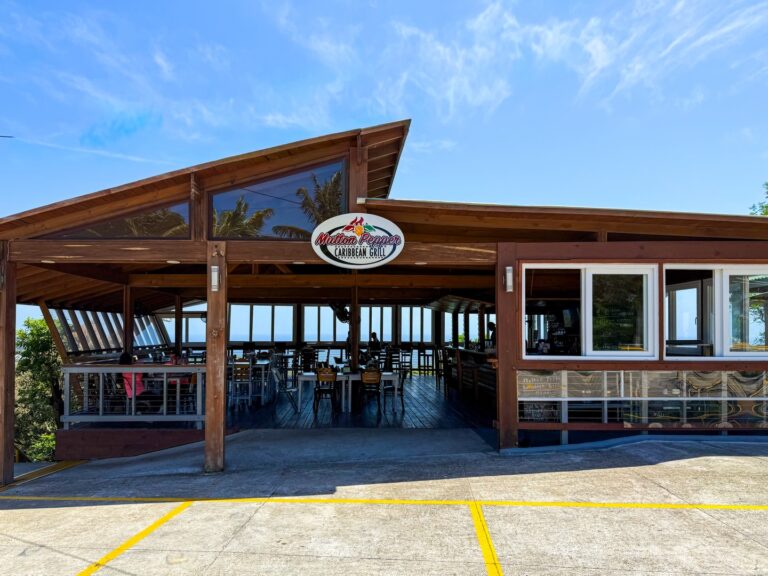 Exterior view of Mutton Pepper Caribbean Grill on Roatan island.