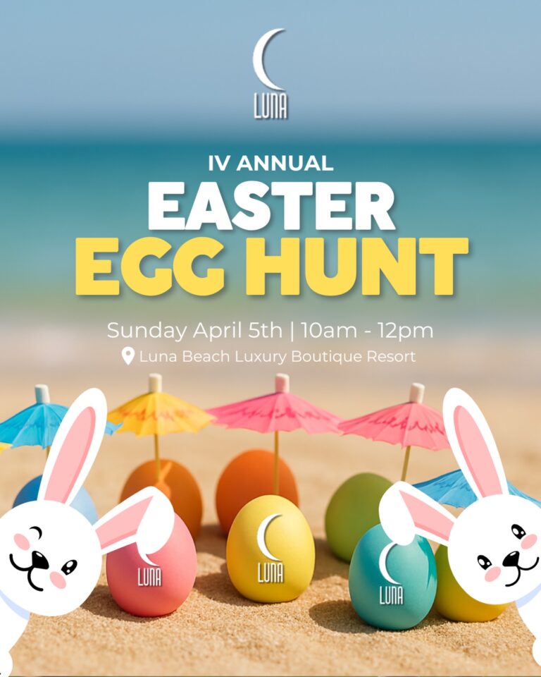 Colorful Easter eggs and bunny decorations at Roatan Easter event.