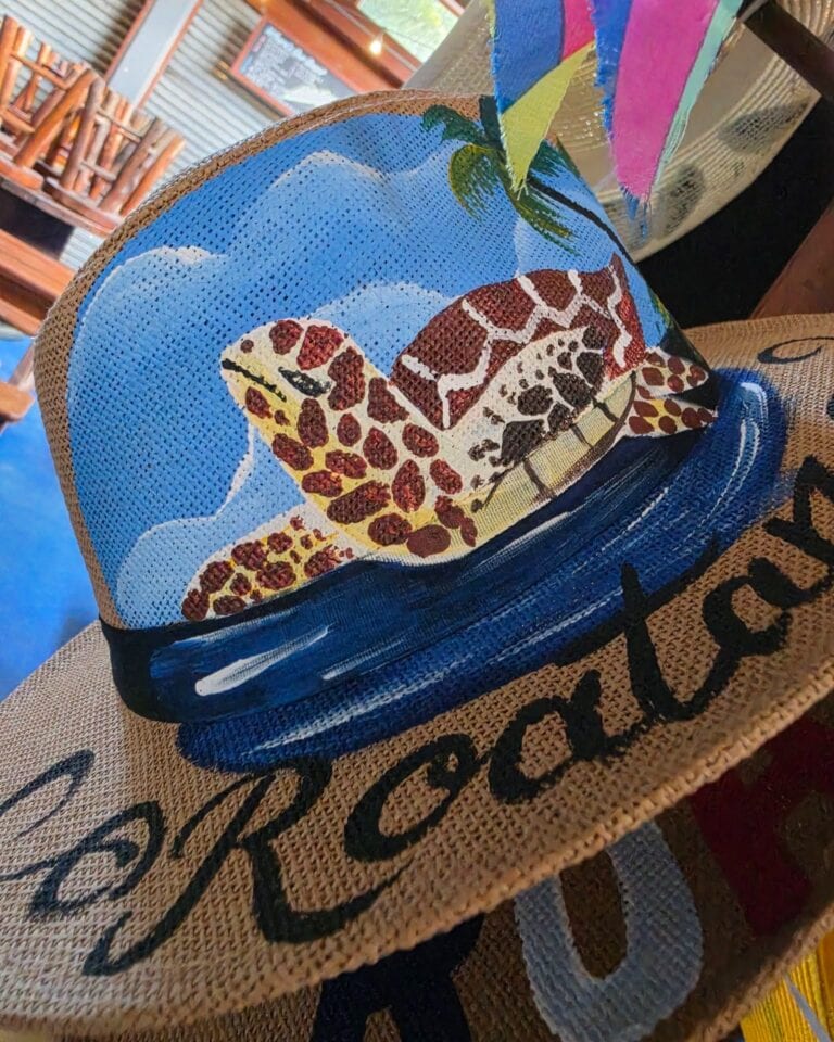 Colorful Easter eggs and decorations at Roatan Island Brewing event.