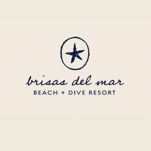 The logo of Brisas del Mar Beach and Dive Resort features a starfish encircled by a rope with the resort name in stylish script and block fonts, representing a beachside destination in Roatan, Honduras.