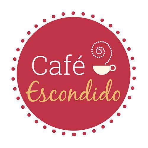 Café Escondido logo featuring a red circular background with white and gold text and a steaming coffee cup graphic, representing a coffee shop in Roatan, Honduras.