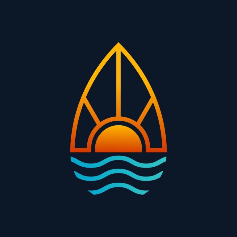 Cayuco Beach Bar logo with sunset and waves design.