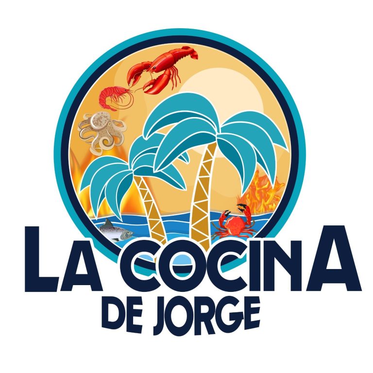 The image features a circular logo with illustrations of palm trees, a lobster, octopus, fish, crab, and flames, representing marine life and local culture of Roatan, Honduras.