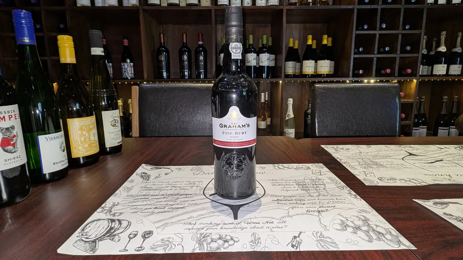 Grahams Fine Ruby Port from Portugal with tasting wines in background at Wine Not