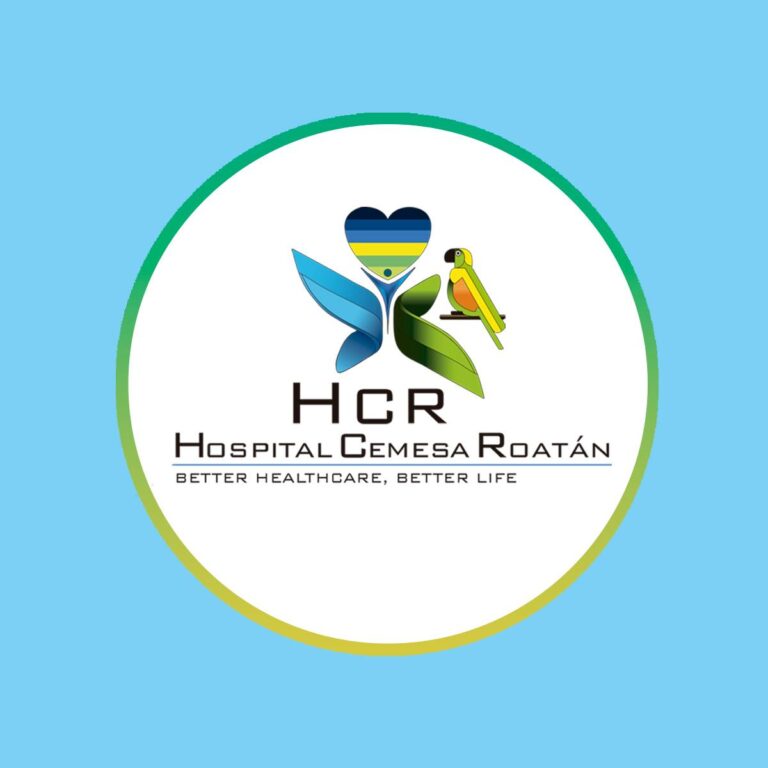 The logo for Hospital Cemesa Roatán features a blue and green butterfly with a heart-shaped palm tree on top, accompanied by a colorful parrot, with the tagline "Better Healthcare, Better Life" set against a light blue background, representing healthcare services in Roatan, Honduras.