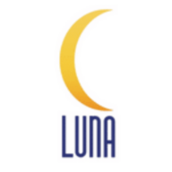 The Luna logo features a golden crescent above blue lettering on a white background for a Roatan, Honduras business listing.