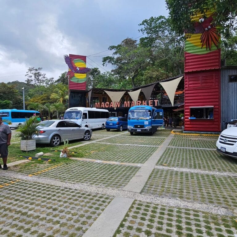 Colorful shipping containers form a lively market facade.