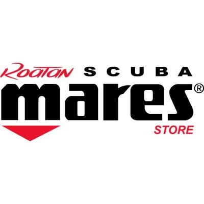 Roatan SCUBA Mares store logo featuring the words 'Roatan', 'SCUBA', and 'Mares' with a red downward arrow and 'STORE' in red at the bottom right.