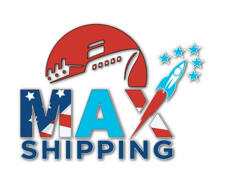 Colorful Max Shipping logo featuring a red ship, a rocket with stars, and large blue and white letters representing the business name, set against a white background with a small Honduran flag motif integrated into the design.