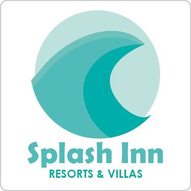 The image displays the logo of Splash Inn Resorts & Villas in Roatan, Honduras, featuring a stylized turquoise wave within a circular background with the resort name beneath.