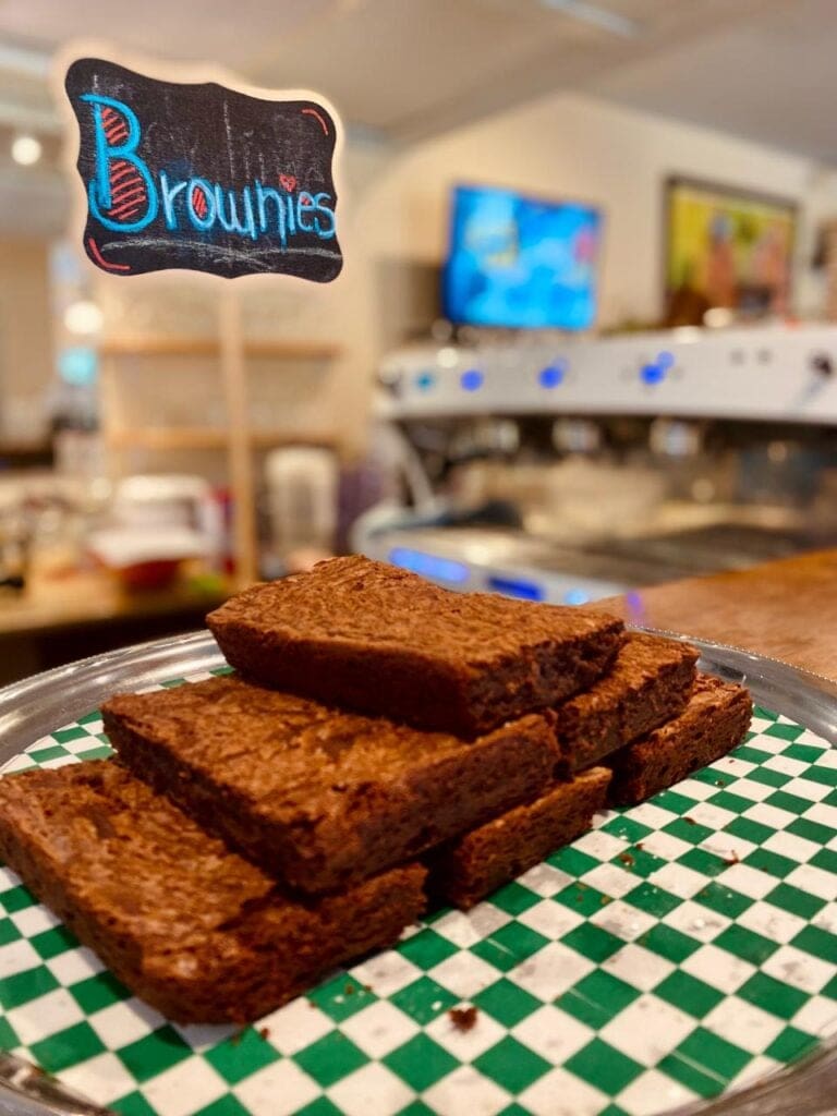 Brownies, freshly baked at Udo's Deli in Lawson Rock, Roatan, perfect for a sweet treat.