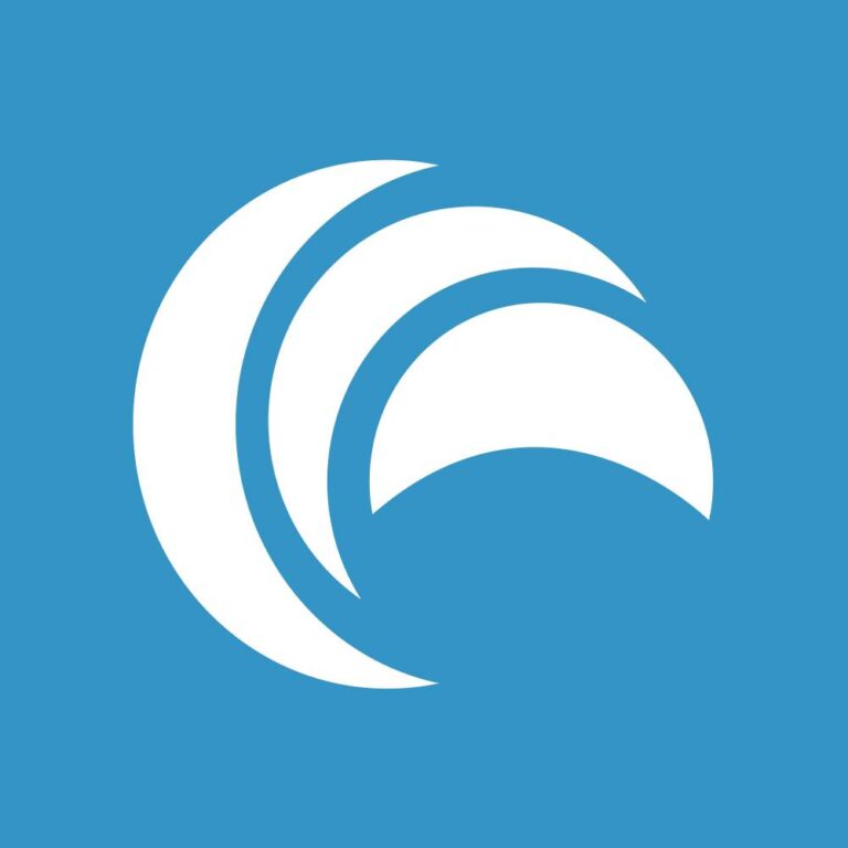 The image shows a stylized white wave icon on a blue background, representing a business or organization associated with water or surf in Roatan, Honduras.