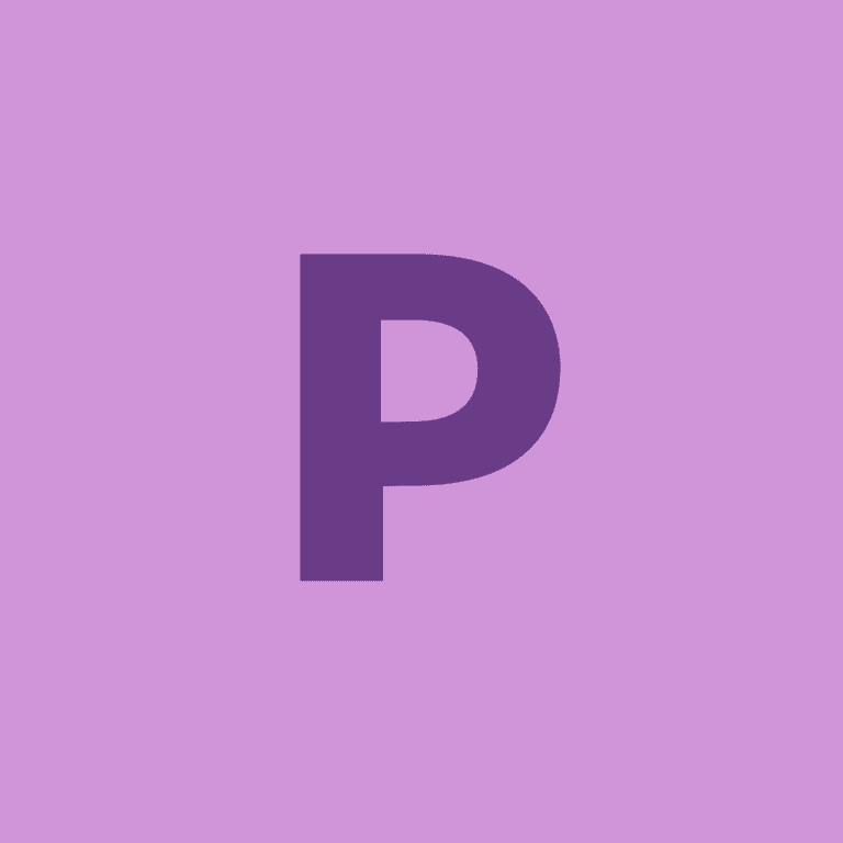 The image shows a purple background with a large, dark purple letter "P" centered, representing a parking symbol associated with Roatan, Honduras.