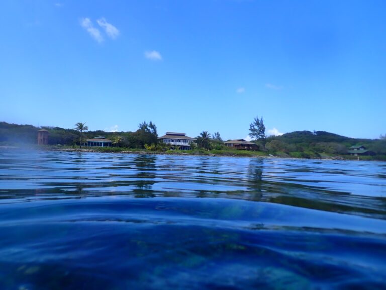Luxury retreat with modern architecture and lush tropical landscaping located on the waterfront in Roatan, Honduras.