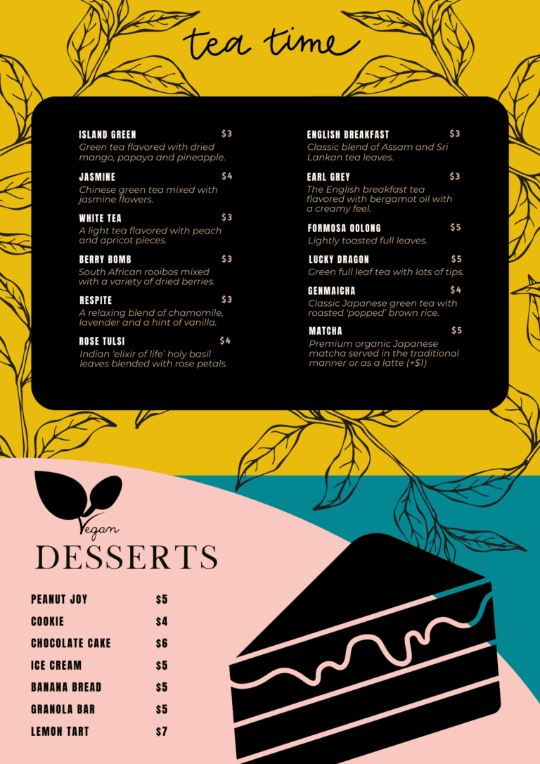 Seawiches Roatan menu - Tea Time & Desserts