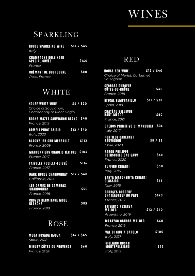 Seawiches Roatan menu - Wines