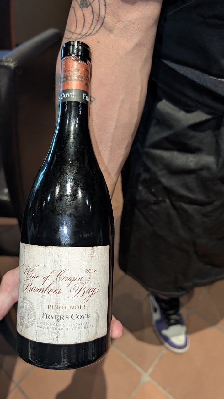 Fryer's Cove Bamboes Bay Pinot Noir 2018 from South Africa held at the Wine Not African Safari wine tasting in French Harbour Roatan